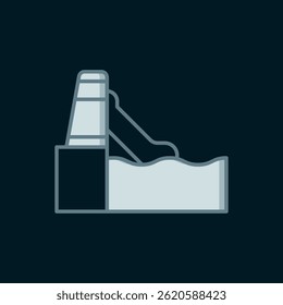 Line Water slide with pool icon isolated on black background. Aquapark. Flat filled outline style with shadow. Vector