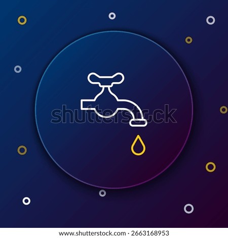 Line Water tap with a falling water drop icon isolated on blue background. Colorful outline concept. Vector