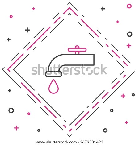Line Water tap with a falling water drop icon isolated on white background. Colorful outline concept. Vector Illustration