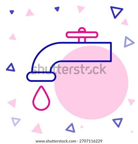 Line Water tap with a falling water drop icon isolated on white background. Colorful outline concept. Vector Illustration