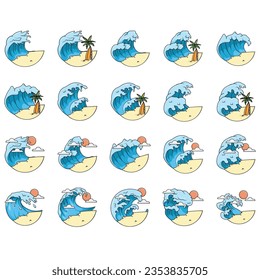line water wave icon set, sign