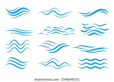 Icono de ondas de agua de línea. Líneas onduladas de agua. Conjunto de iconos de línea de Ilustración vectorial con onda de doodle simple.