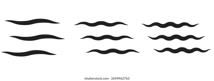 Icono de ondas de agua de línea. Líneas onduladas de agua. Conjunto de iconos de línea de Ilustración vectorial con onda de doodle simple.