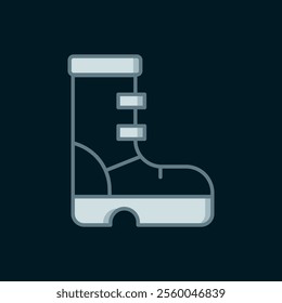 Line Waterproof rubber boot icon isolated on black background. Gumboots for rainy weather, fishing, gardening. Flat filled outline style with shadow. Vector