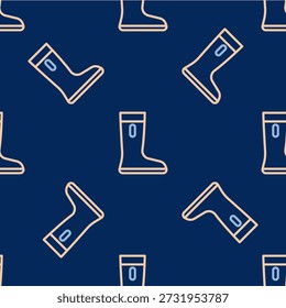 Línea Impermeable icono de bota de goma aislado sin patrón sobre fondo azul. Botas de goma para Clima lluvioso, pesca, jardinería.  Vector