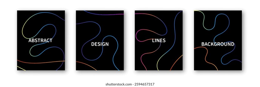 Line wave abstract neon vector background. Curve wave gradient continuous design poster. Line art colored striped graphic template. Vector illustration.
