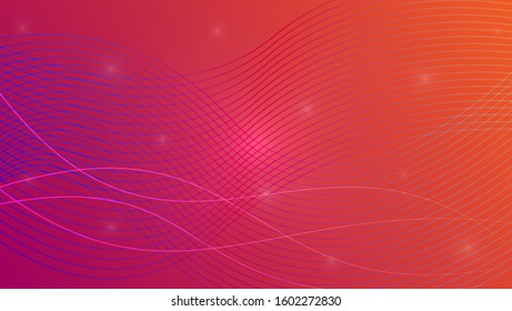 LINE WAVE BACKGROUND WITH PURPLE AND ORANGE COLORS, GLITTERING STAR LIGHT