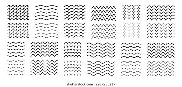 Line wave collection. Black line wave texture. Set of wave elements design