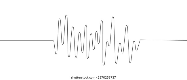 Música de onda de línea sonido una señal de sonido de frecuencia de audio señal de radio onda de sonido onda onda de sonido volumen mano de arte. Logo de la línea acústica que registra el boceto de la onda de voz abstracto. Ilustración del vector