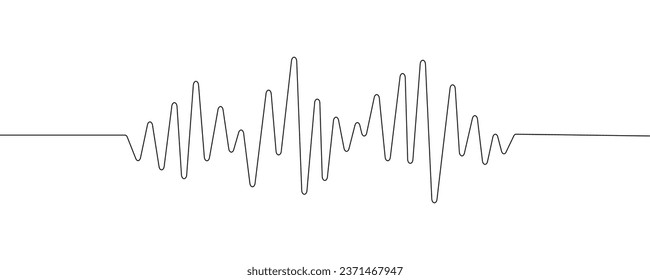 Line wave music sound one noise audio frequency icon signal podcast radio soundwave waveform volume art hand. Acoustic line music logo recording voice wave doodle sketch abstract. Vector illustration