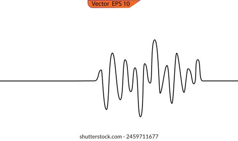 Line wave music sound one noise audio frequency icon signal podcast radio soundwave waveform volume art hand. Black sound waves. Vector illustration