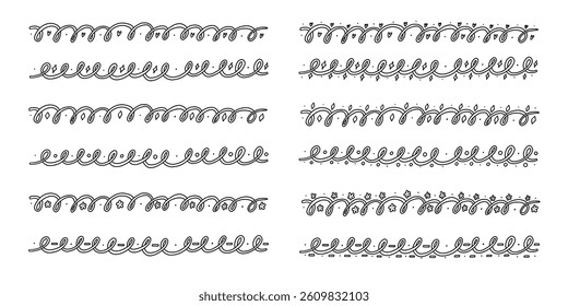 Line Wave Squiggle Doodle Border Set. Wavy Underline Curve Frame Decoration Collection. Handdrawn Vector Divider Element