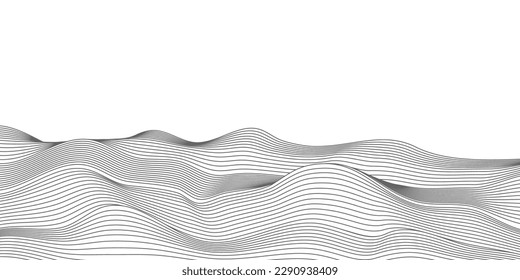 Ondas de línea y formas de ilustración vectorial de patrones. Resumen de rayas de contorno negro aisladas y curvas de movimiento de flujo, formas geométricas de humo o ondas de agua, movimiento dinámico de la cubierta de tela