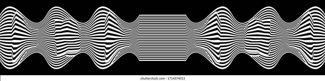 Olas de línea de ilusión óptica. Vector de líneas de patrón horizontal sin fisuras en blanco y negro.