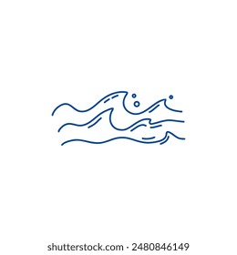 Line waves. Outline marine icons, emblem logo or badge design. Minimal style illustration. Sea and ocean summer vacation. Pictogram water streams. minimalistic symbol. Vector isolated illustration