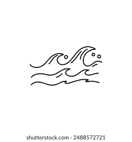 Line waves. Outline marine icons, emblem logo or badge design. Minimal style illustration. Sea and ocean summer vacation. Pictogram water streams. minimalistic symbol. Vector isolated illustration