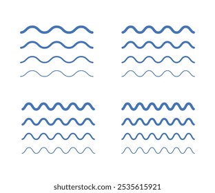 Las ondas de línea establecen el Vector. Ilustración de ondas de agua. Varias olas de agua del río del lago. Patrón de línea abstracta sin fisuras. Señales de mar y océano.