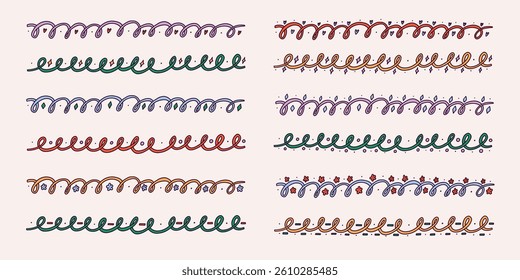 Line Wavy Border Set. Wave Undulate Squiggle Border Wiggle Frame Collection. Doodle Vector Illustration