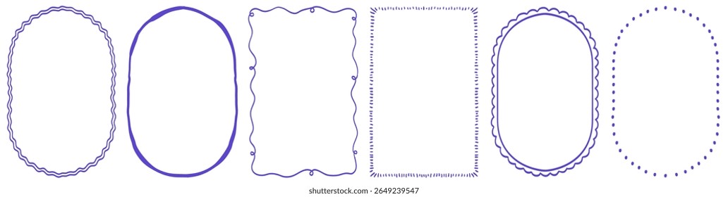 Retângulo ondulado linha e molduras oval doodle para cartões de saudação, festa de casamento e aniversário, convites de piquenique, cartazes cartazes e capas. Bordas de ornamento desenhadas à mão para modelo de mídia social.