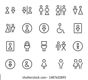 Line wc icon set isolated on white background. Outline restroom symbols for website design, mobile application, ui. Collection of wc pictogram. Vector illustration, editable strok. Eps10