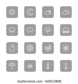 line weather icon set on gray rounded rectangle for web design, user interface (UI), infographic and mobile application (apps)