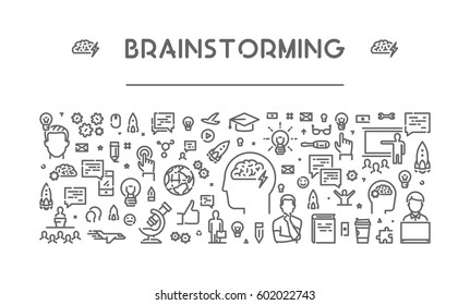 Line web banner for brainstorming. Modern linear concept for brainstorm.