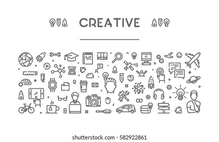 Line web banner for creative. Modern linear concept for inspiration.
