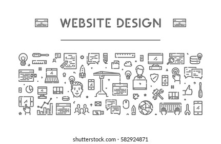 Line web banner for web design. Modern linear concept for application development.