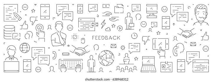 Line web banner for feedback. Modern linear concept for support.