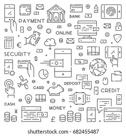 Line web banner for mobile banking. Modern linear concept for mobile payments.