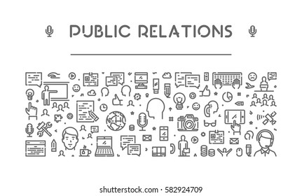 Banner web de línea para relaciones públicas. Concepto lineal moderno para la publicidad.