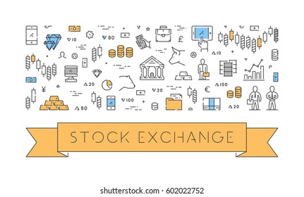 Line web banner for stock market. Modern linear concept for commodity exchange.