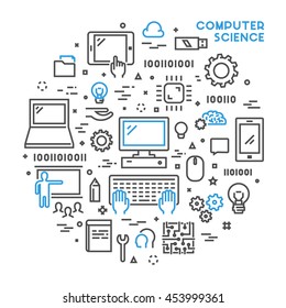 Line web concept for computer science. Vector banner for education. Open path.