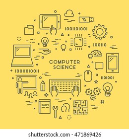 Line web concept for computer science. Vector banner for education. Open path.