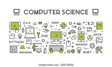 Line web concept for computer science. Vector banner for education. Open path.