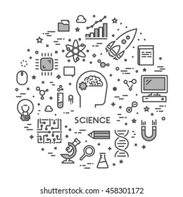 Line web concept for science. Vector banner for study. Open path.