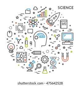 Line web concept for science. Vector banner for study. Open path.