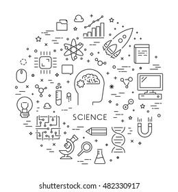 Line web concept for science. Vector banner for study. Open path.