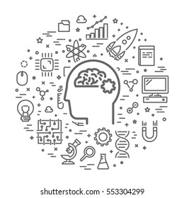 Line web concept for science. Vector banner for study. Open path.