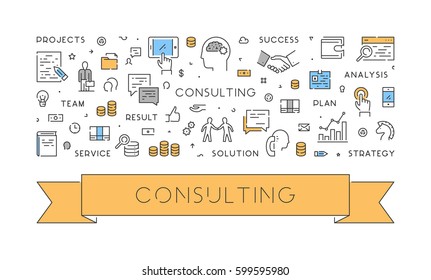 Line web design concept for consulting. Modern linear style banner for business. Open path.