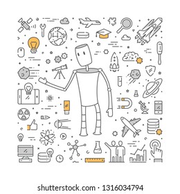 Line web design concept for science. Vector banner for study. Open path.
