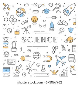 Line web design concept for science. Vector banner for study.