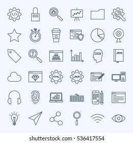 Line Web Development Icons. Vector Collection of Modern Thin Outline Coding and Programming Symbols.