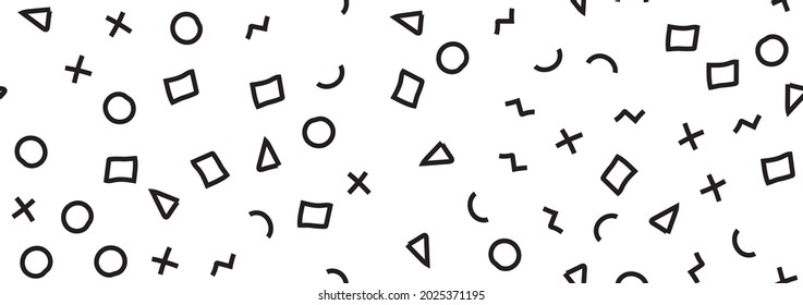 Line Web Graphic Texture. Fun Memphis Texture. Funky Decorative Wallpaper Cover. Line Abstract Circle. Simple Form Triangle. Party Geometric Style. Modern Set Scribble Background Flat Abstract Doodle.