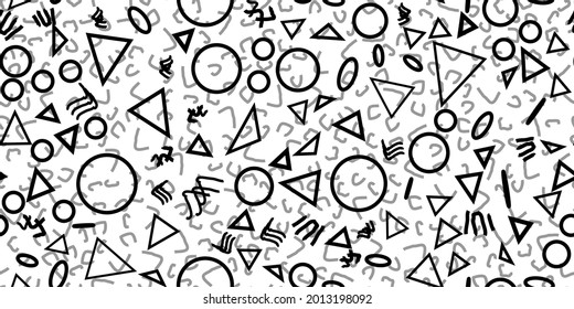 Line Web Hipster Texture. Paper Geometric Print. Line Abstract Circle. Fun Memphis Concept. Round Monochrome Wallpaper Shape. Fabric Dash Triangle. Flat Seamless Design. Trendy Set Ornament Background