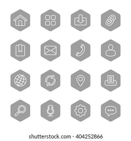 line web icon set on gray circle for web design, user interface (UI), infographic and mobile application (apps)