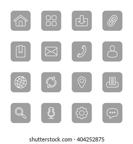 line web icon set on gray rounded rectangle for web design, user interface (UI), infographic and mobile application (apps)