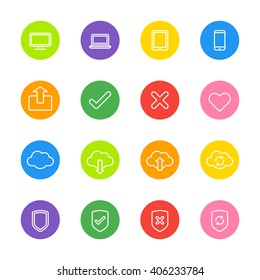 line web icon set on colorful circle for web design, user interface (UI), infographic and mobile application (apps)