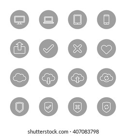 line web icon set on gray circle for web design, user interface (UI), infographic and mobile application (apps)
