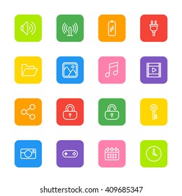 line web icon set on colorful rounded rectangle for web design, user interface (UI), infographic and mobile application (apps)